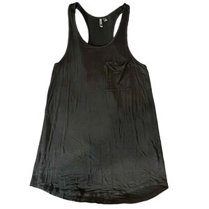 Valette Black Silk Jersey‎ Scoop Neck Athletic Tank Top w/ Pocket Women's Small